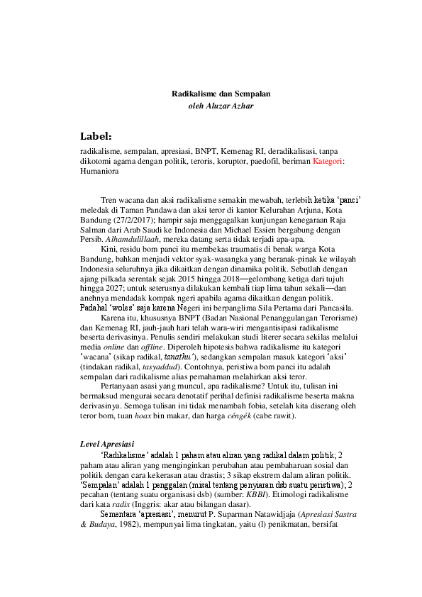 Contoh Soal Radikalisme Pdf - Soal Kelasmu