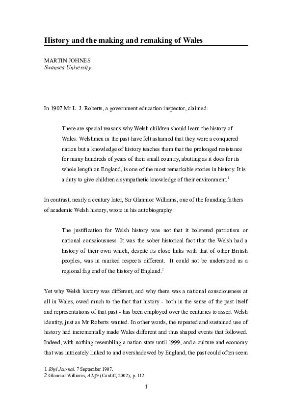 History and the making and remaking of Wales