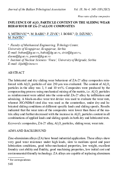 (PDF) Influence Of Al2o3 Particle Content On The Sliding Wear Behaviour ...