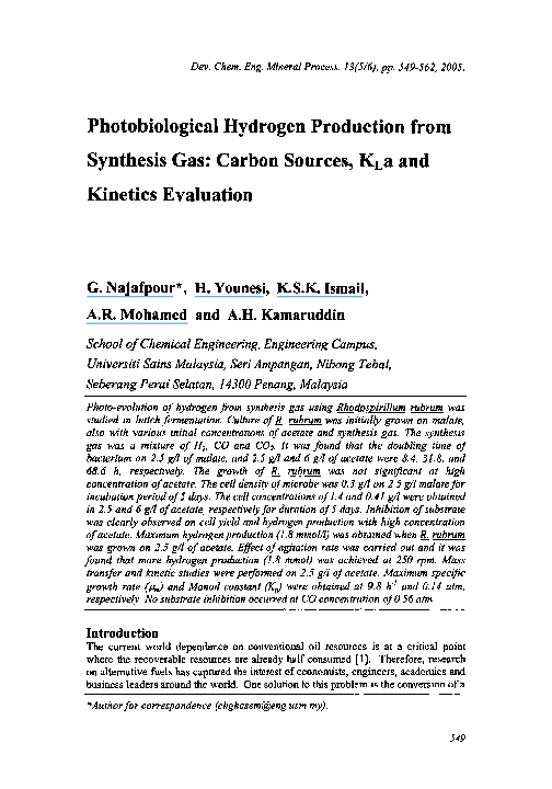 (PDF) Photobiological Hydrogen Production from Synthesis Gas: Carbon ...