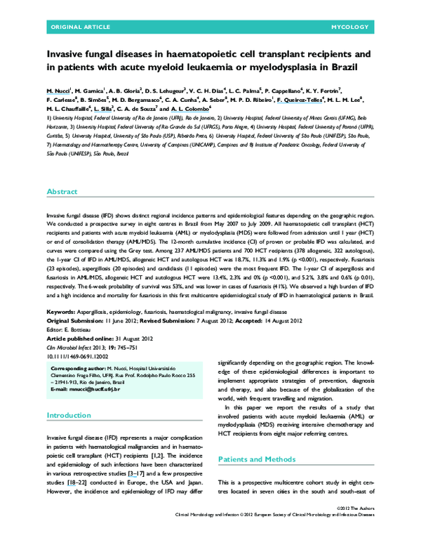 (PDF) Multicenter Survey of Invasive Fungal Infections (IFI) in Patient ...