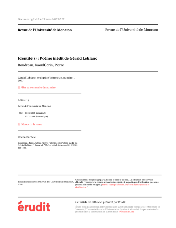 (PDF) Identité(s) Raoul Boudreau Academia.edu
