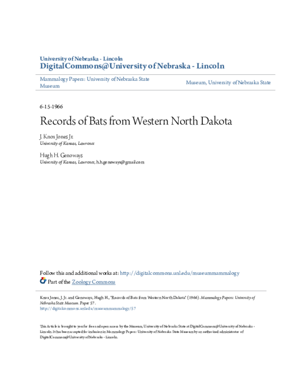 (PDF) Records of Bats from Western North Dakota
