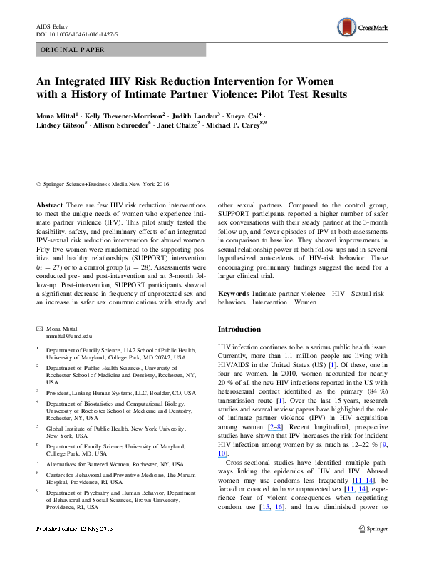(PDF) An Integrated HIV Risk Reduction Intervention for Women with a ...