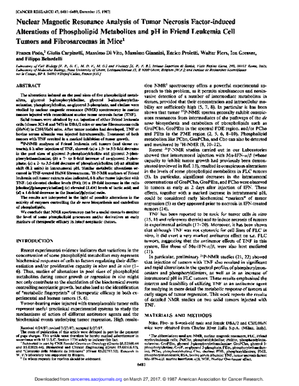 (PDF) Nuclear Magnetic Resonance Analysis of Tumor Necrosis Factor ...