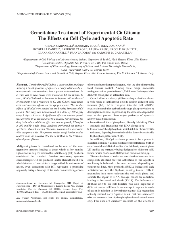 (PDF) Gemcitabine treatment of experimental C6 glioma: the effects on ...