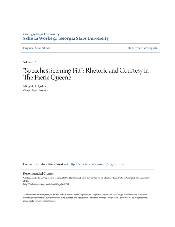 Speaches Seeming Fitt": Rhetoric and Courtesy in The Faerie Queene