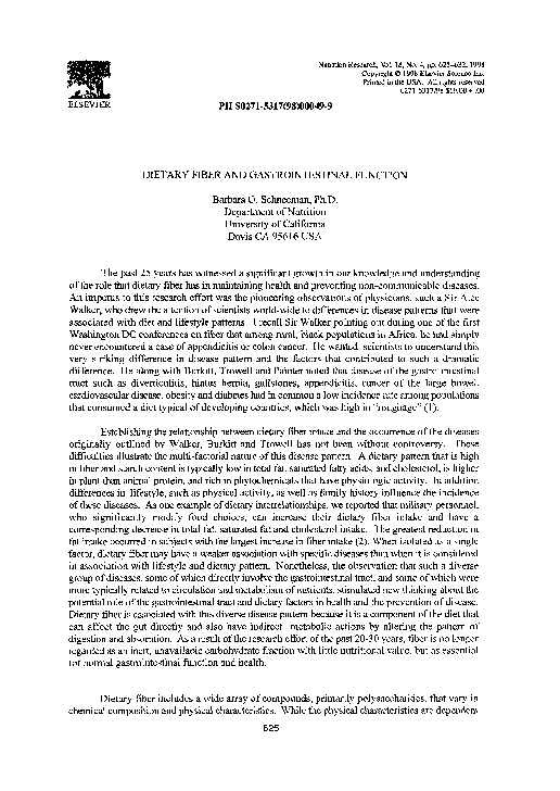 (PDF) Dietary fiber and gastrointestinal function Barbara Schneeman Academia.edu
