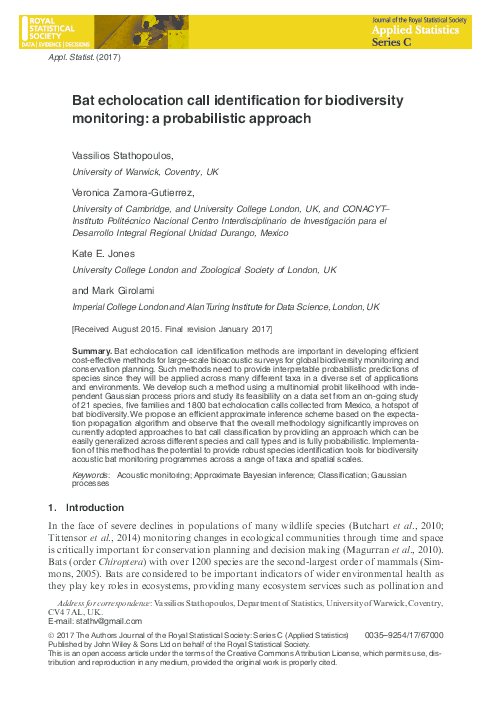 (PDF) Bat echolocation call identification for biodiversity monitoring ...