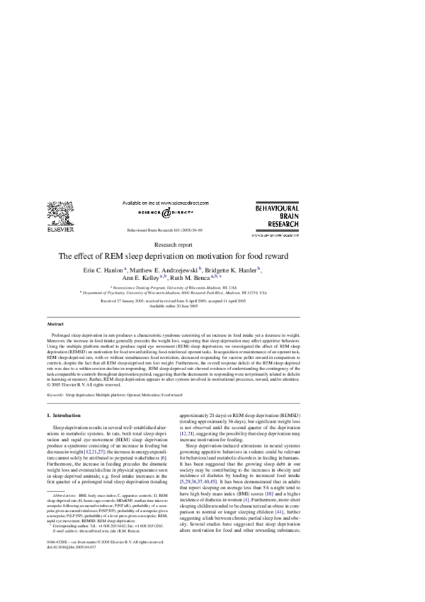 (PDF) The effect of REM sleep deprivation on motivation for food reward
