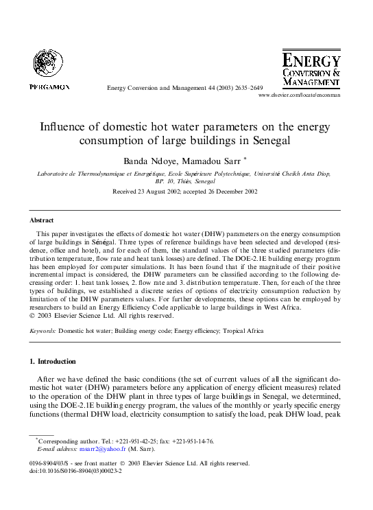 (PDF) Influence of domestic hot water parameters on the energy ...