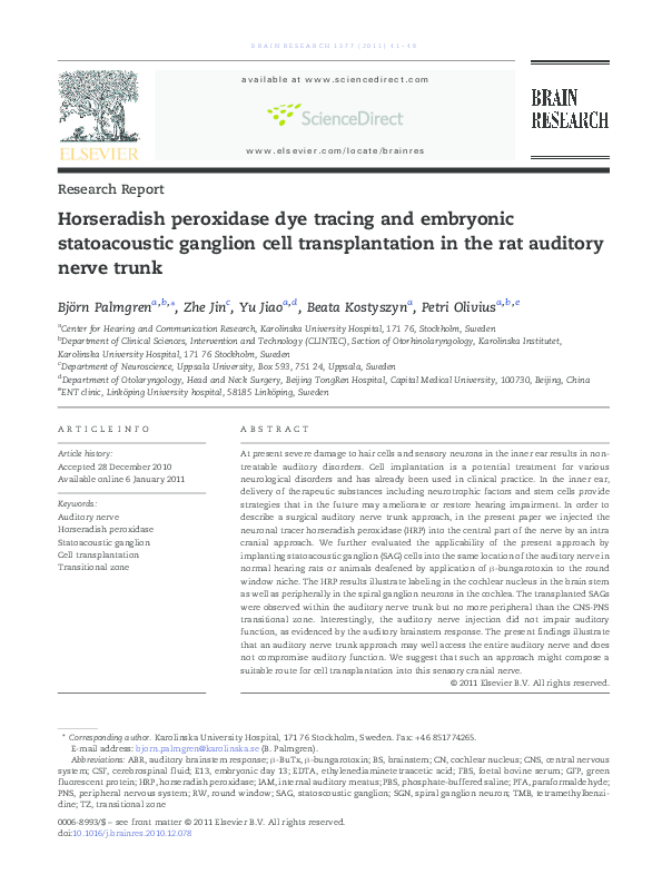 (PDF) Horseradish peroxidase dye tracing and embryonic statoacoustic