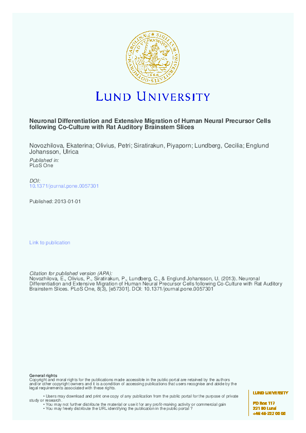 (PDF) Neuronal Differentiation and Extensive Migration of Human Neural ...