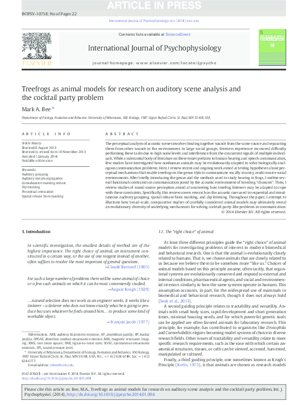 (PDF) Treefrogs as animal models for research on auditory scene ...