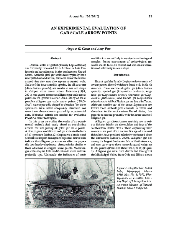 (PDF) AN EXPERIMENTAL EVALUATION OF GAR SCALE ARROW POINTS
