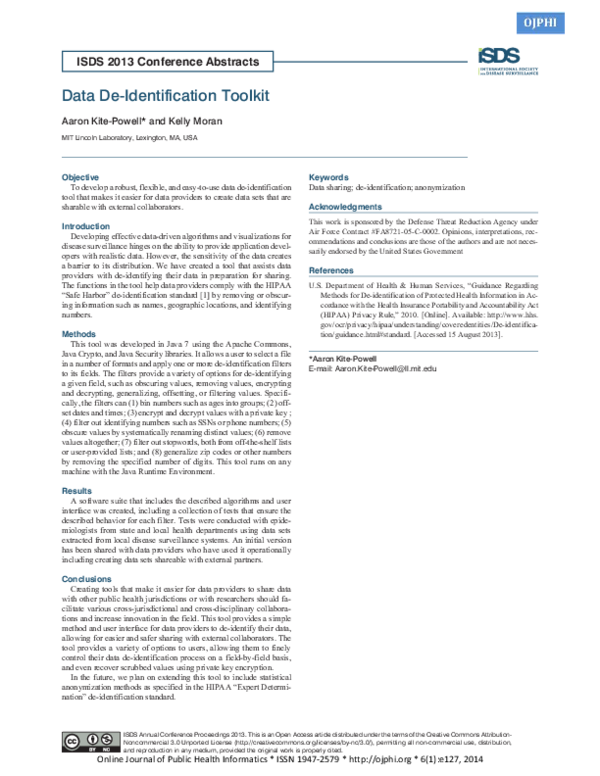 (PDF) Data De-Identification Toolkit
