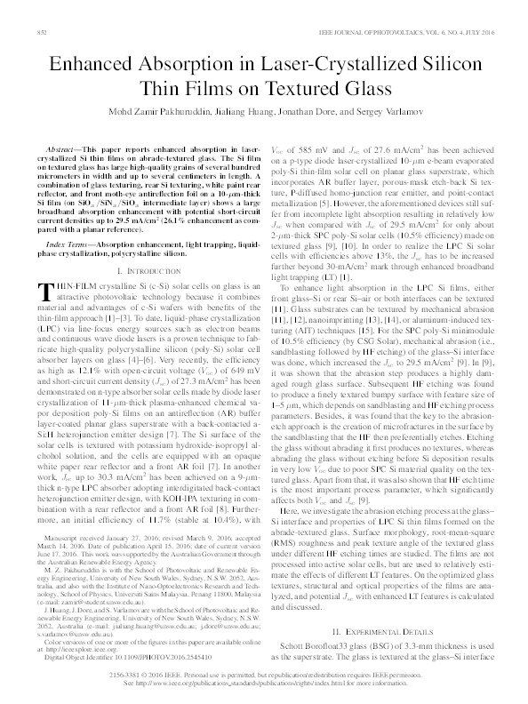(PDF) Enhanced Absorption in Laser-Crystallized Silicon Thin Films on ...