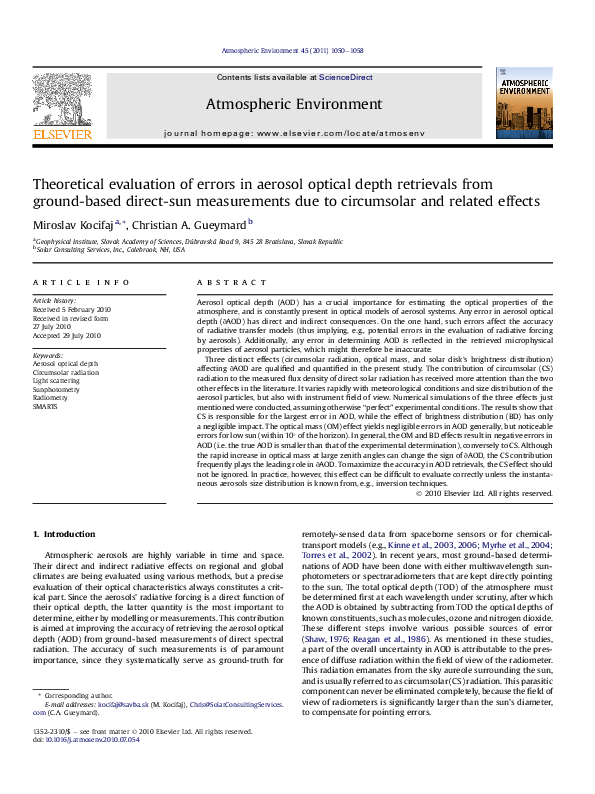 (PDF) Theoretical evaluation of errors in aerosol optical depth ...