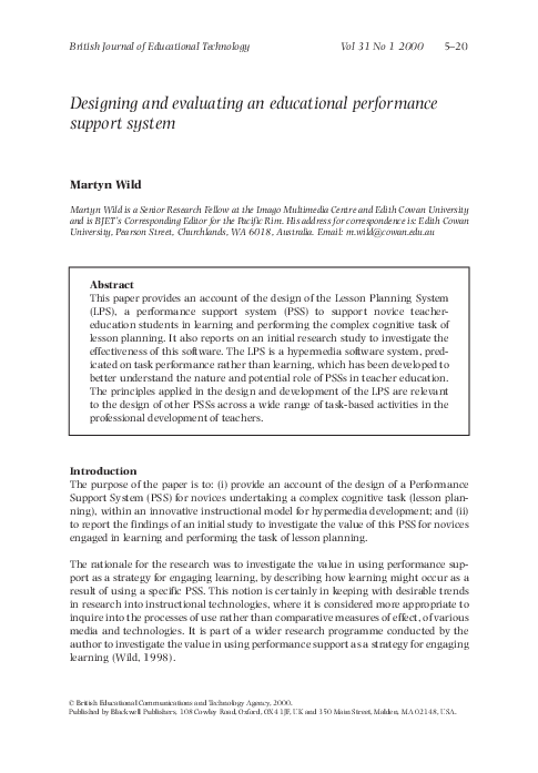 (PDF) Designing and evaluating an educational performance support system