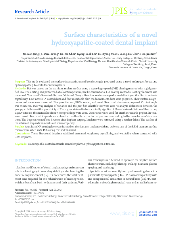 (PDF) Surface characteristics of a novel hydroxyapatitecoated dental