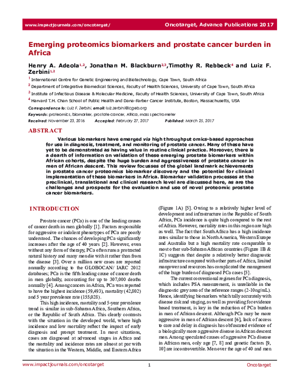 (PDF) Emerging proteomics biomarkers and prostate cancer burden in Africa