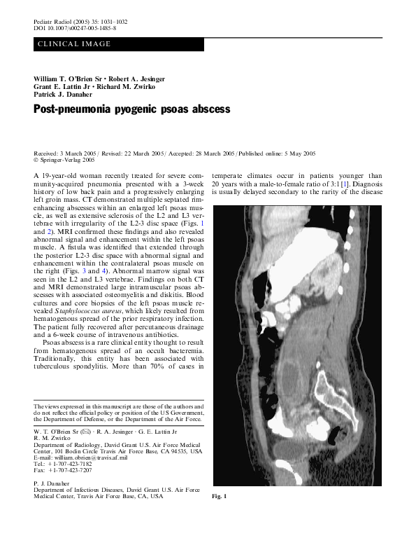 (PDF) Post-pneumonia pyogenic psoas abscess