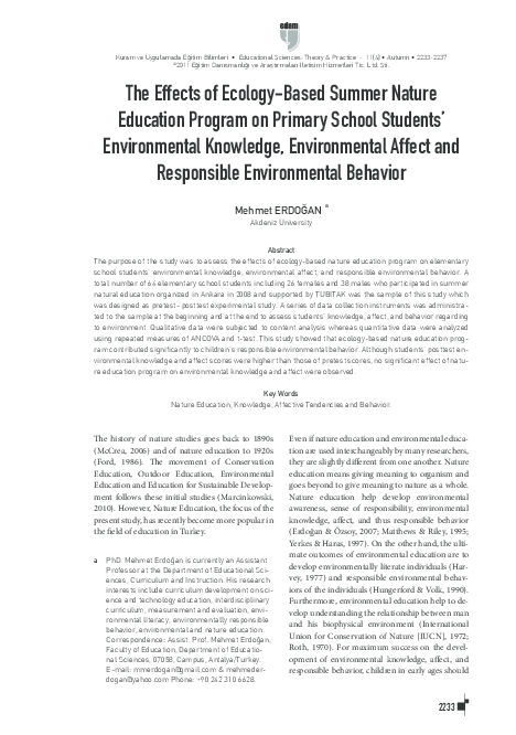 (PDF) The Effects of Ecology-Based Summer Nature Education Program on ...