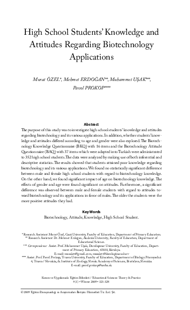 (PDF) High school students’ knowledge and attitudes regarding ...