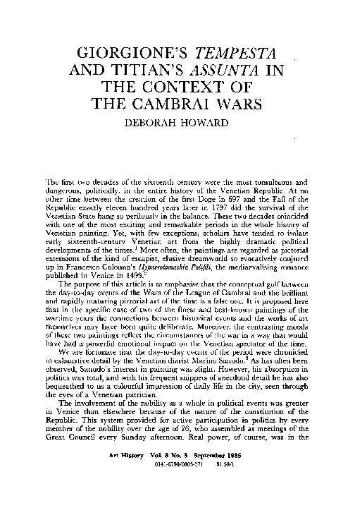 GIORGIONE'S TEMPESTA AND TITIAN'S ASSUNTA IN THE CONTEXT OF THE CAMBRAI WARS