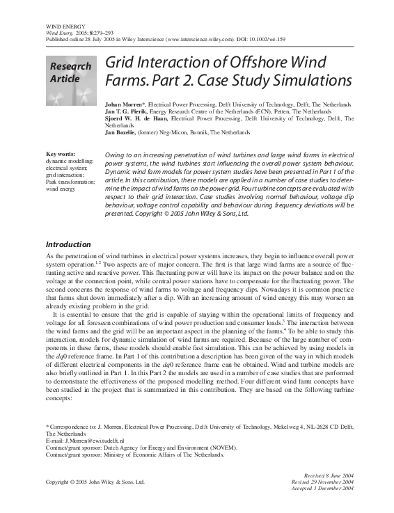 (PDF) Grid interaction of offshore wind farms. Part 2. Case study ...