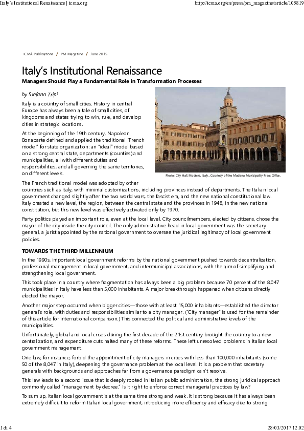 (PDF) Italy’s Institutional Renaissance. Managers Should Play a ...