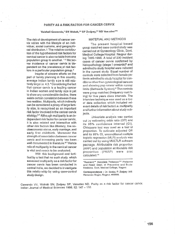 (PDF) PARITY AS A RISK FACTOR FOR CANCER CERVIX