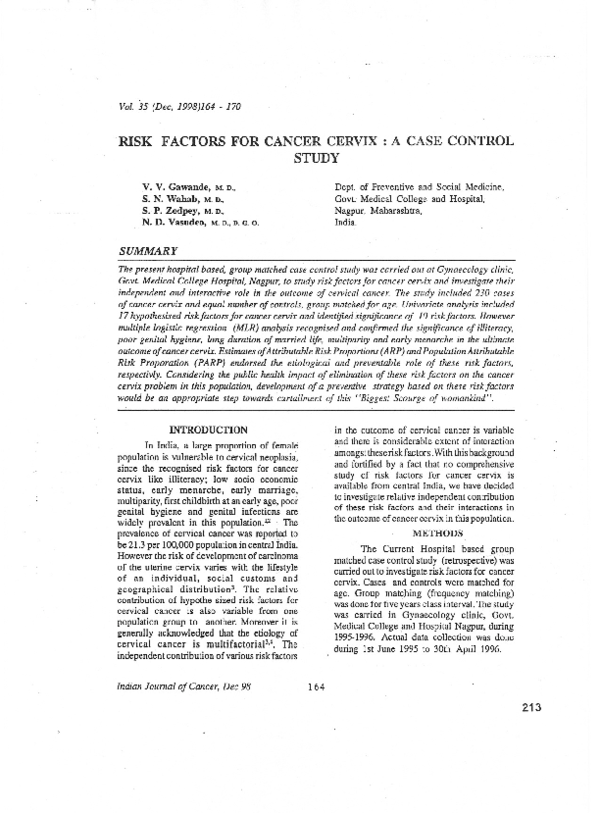 (PDF) Risk factors for cancer cervix: A case control study
