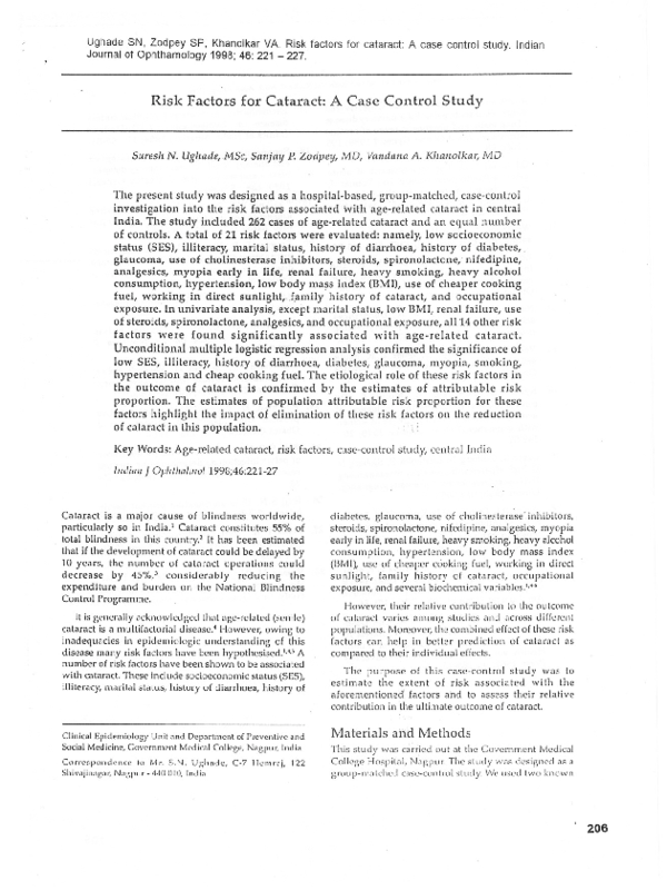 (PDF) Risk factors for cataract: A case control study