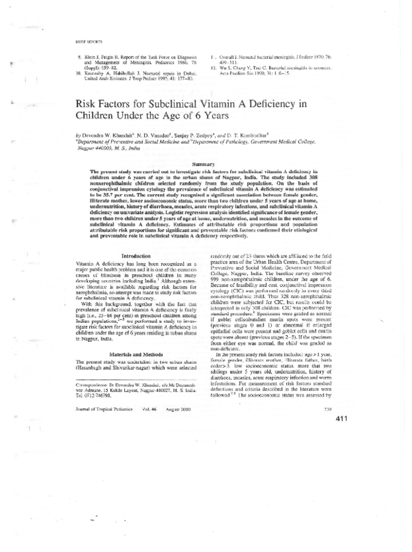 (PDF) Risk factors for subclinical vitamin A deficiency – in under-six ...