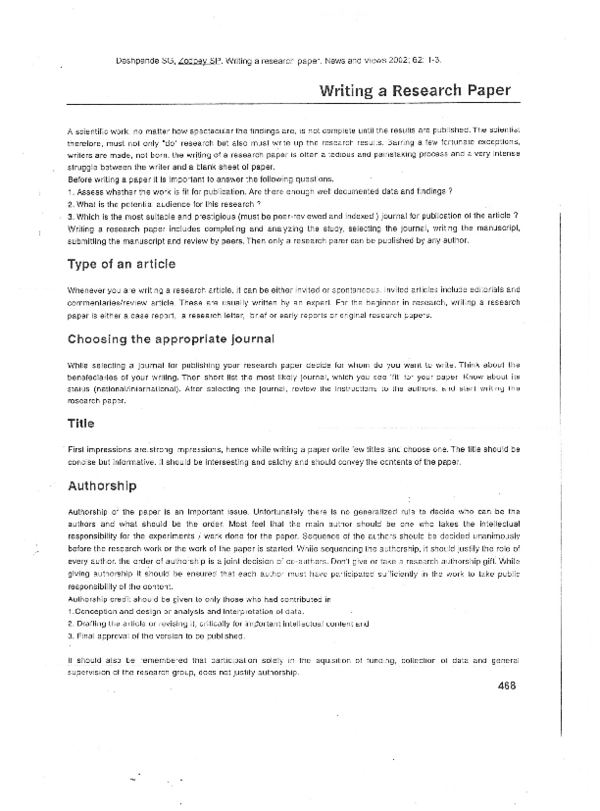 (PDF) Writing a Research Paper Type of an article Choosing the ...