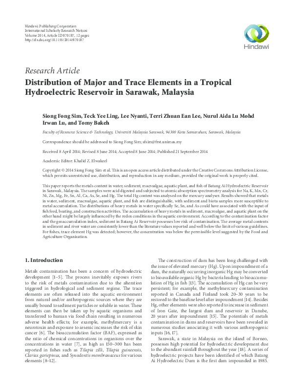 (PDF) Distribution of Major and Trace Elements in a Tropical ...