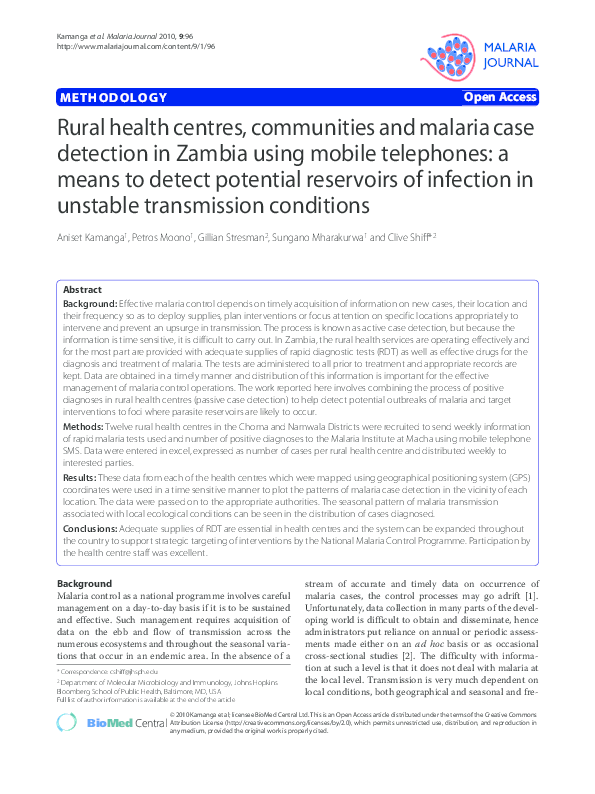 (PDF) Rural health centres, communities and malaria case detection in ...