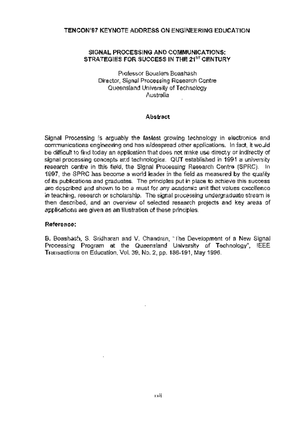(PDF) Signal Processing And Communications Strategies For Success In