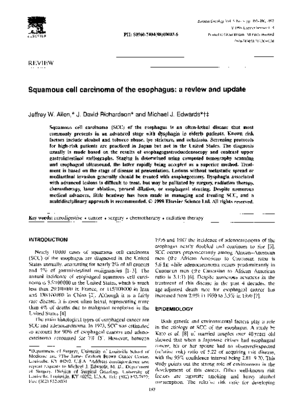 (PDF) Squamous cell carcinoma of the esophagus: a review and update