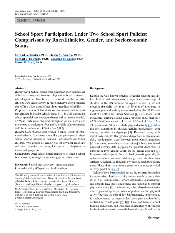 (PDF) School Sport Participation Under Two School Sport Policies