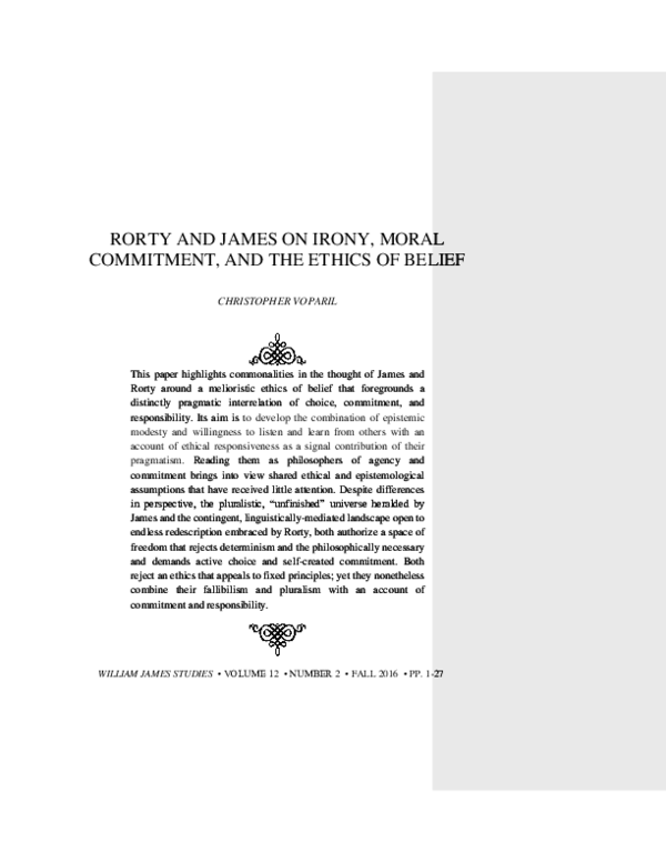 (PDF) Rorty and James on Irony, Moral Commitment, and the Ethics of Belief