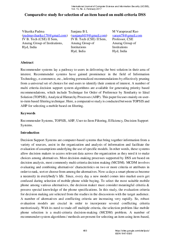 (PDF) Comparative study for selection of an item based on multi ...