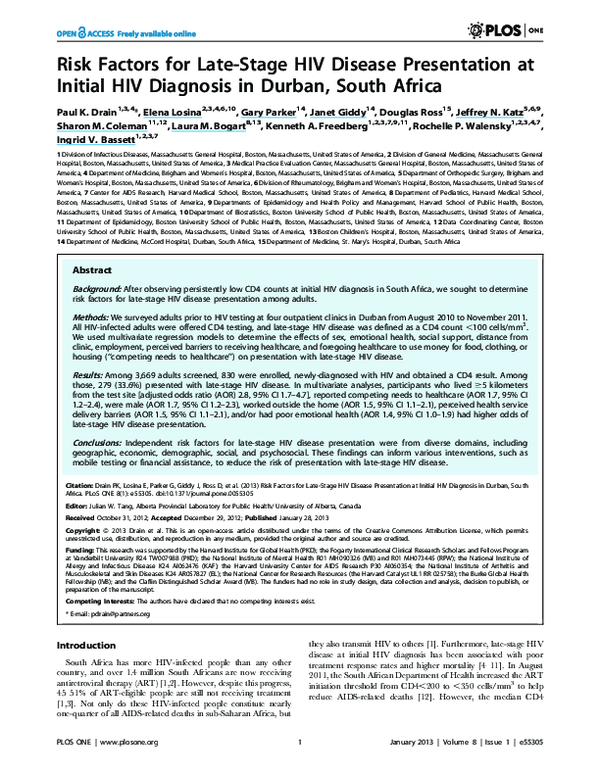 (PDF) Risk factors for late-stage HIV disease presentation at initial ...