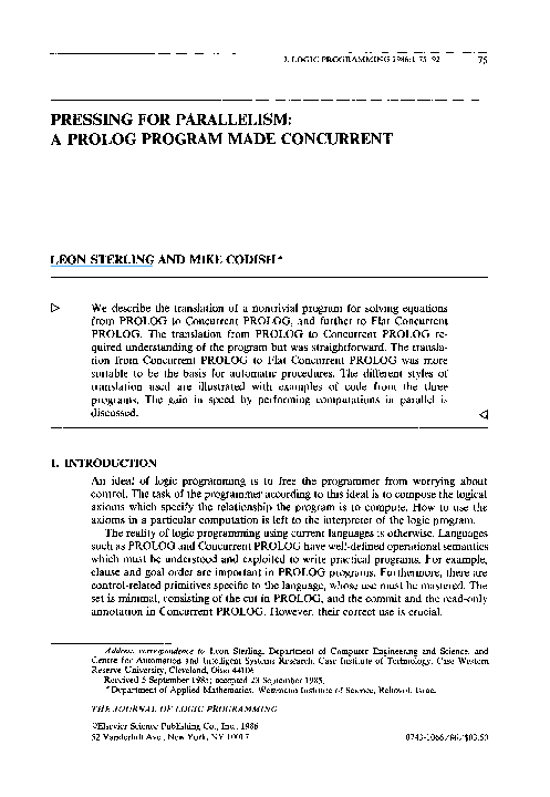 (PDF) Pressing for parallelism: a PROLOG program made Concurrent