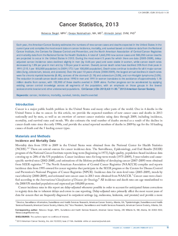 (PDF) Cancer statistics, 2013