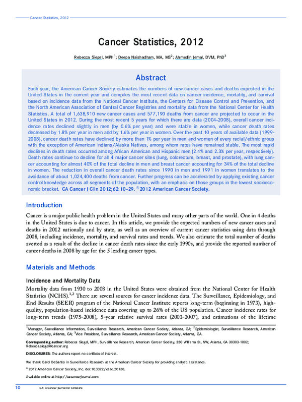 (PDF) Cancer statistics, 2012