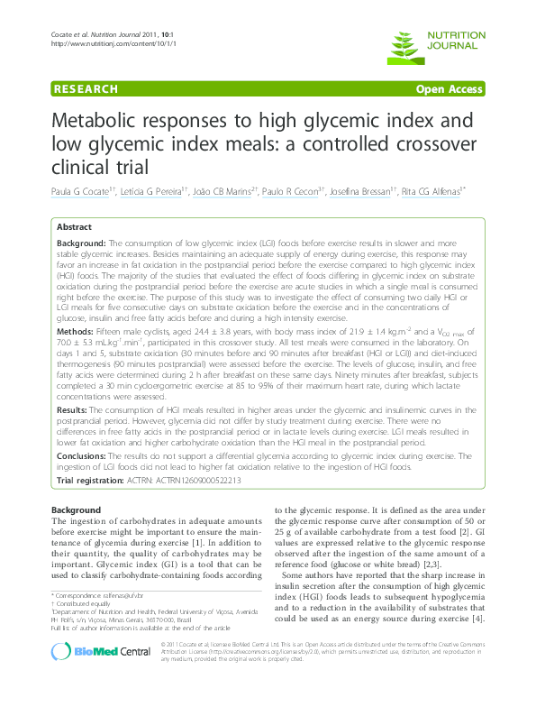 (PDF) Metabolic responses to high glycemic index and low glycemic index ...