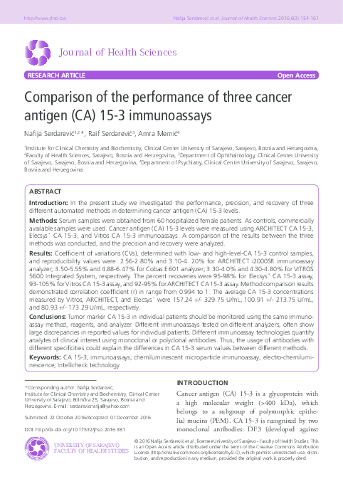 (PDF) Comparison of the performance of three cancer antigen (CA) 15-3 ...