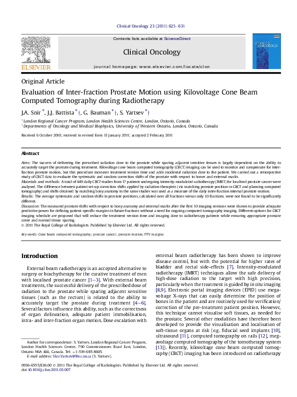 (PDF) Evaluation of Inter-fraction Prostate Motion using Kilovoltage ...